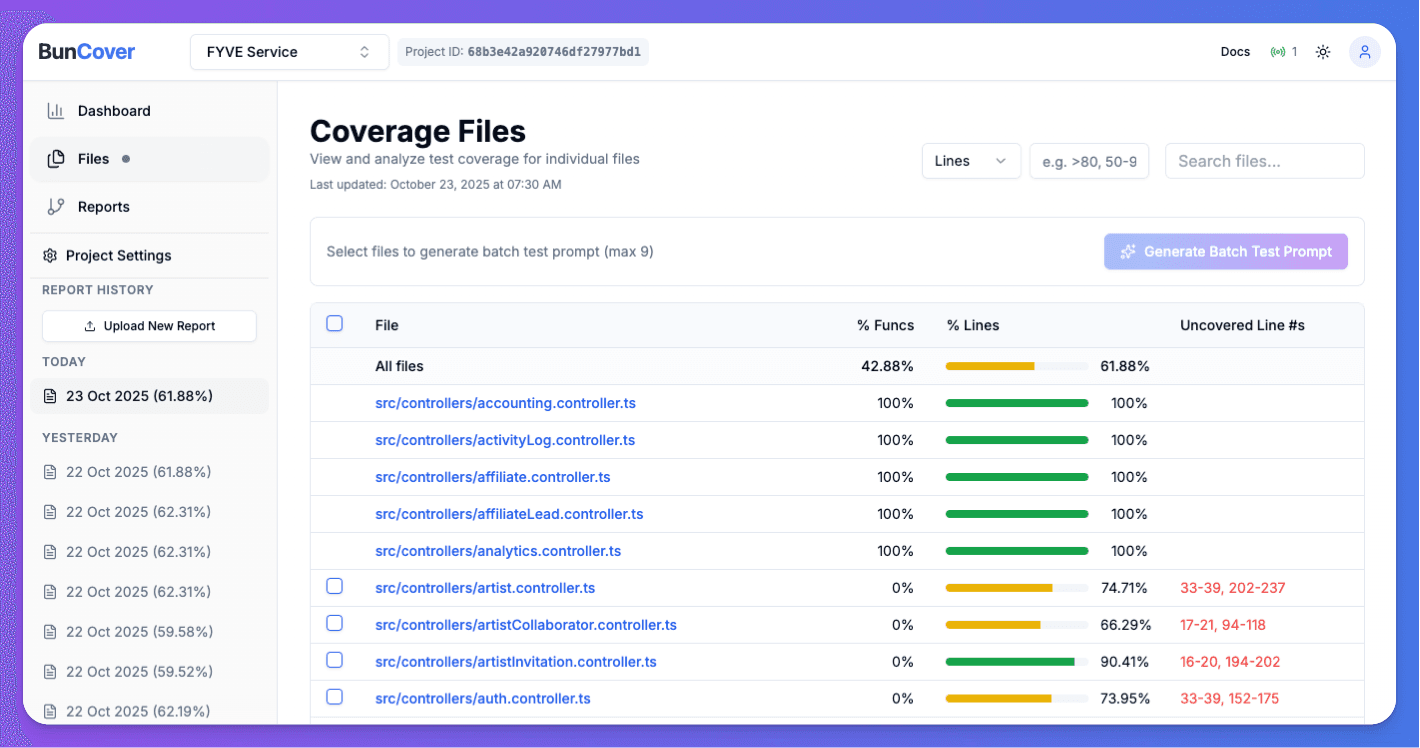 BunCover Application Interface